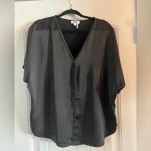 DKNY Black Satin V-Neck Boxy Blouse